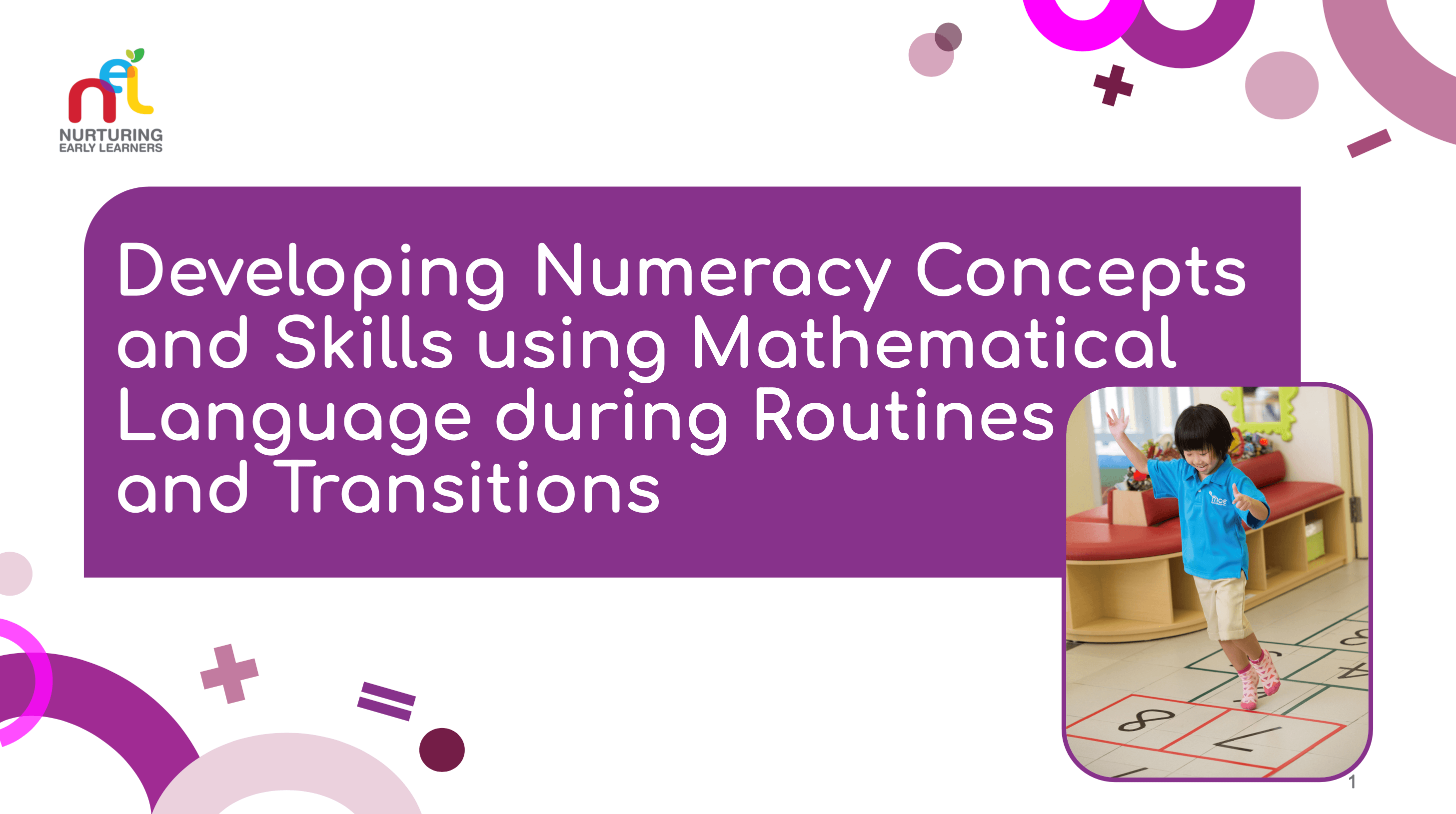 slides on developing numeracy concepts and skills using mathematical language during routines and transitions
